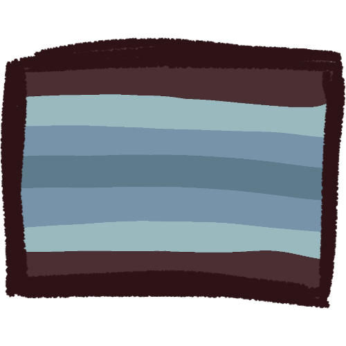 the coffeebean transmasc flag, which is dark brown, pastel blue, light blue, navy blue, light blue, pastel blue, and brown. It's surrounded by a darker brown border